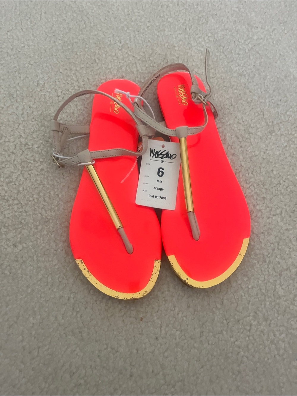 Mossimo Supply Co. Neon Orange Sandals with Taupe Straps and Gold Accents